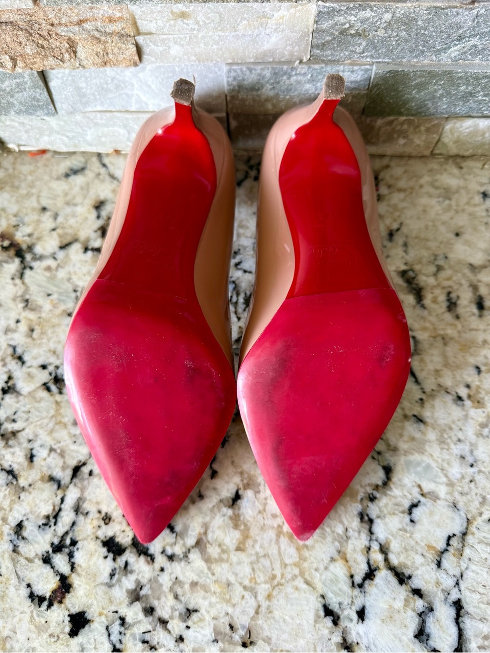 Christian Louboutin Blush Patent Leather Pointed-Toe Pumps - Picture 5 of 8
